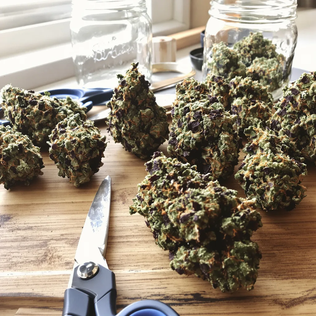 Hawaiian Purple Kush 85% indica / 15% sativa — fleur avec trichomes visibles