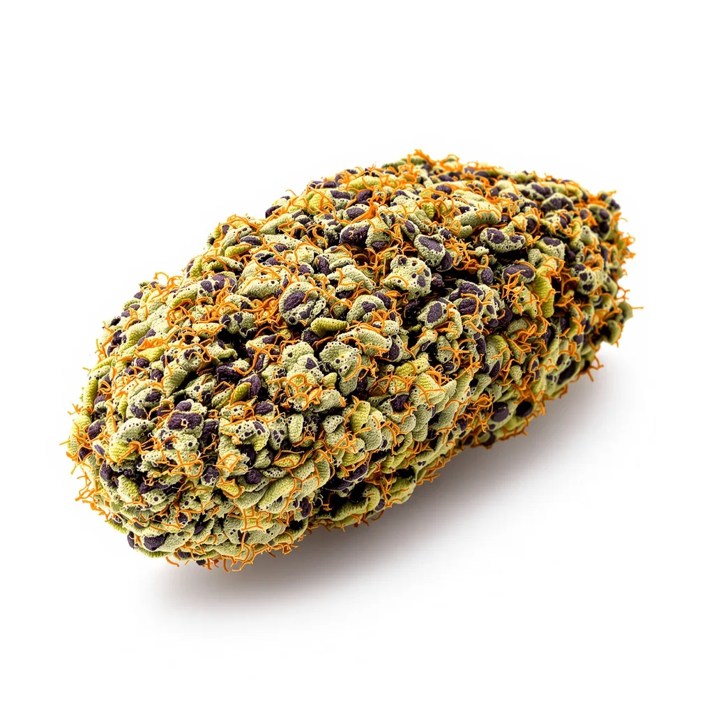 Hawaiian Purple Kush 85% indica / 15% sativa — fleur avec trichomes visibles