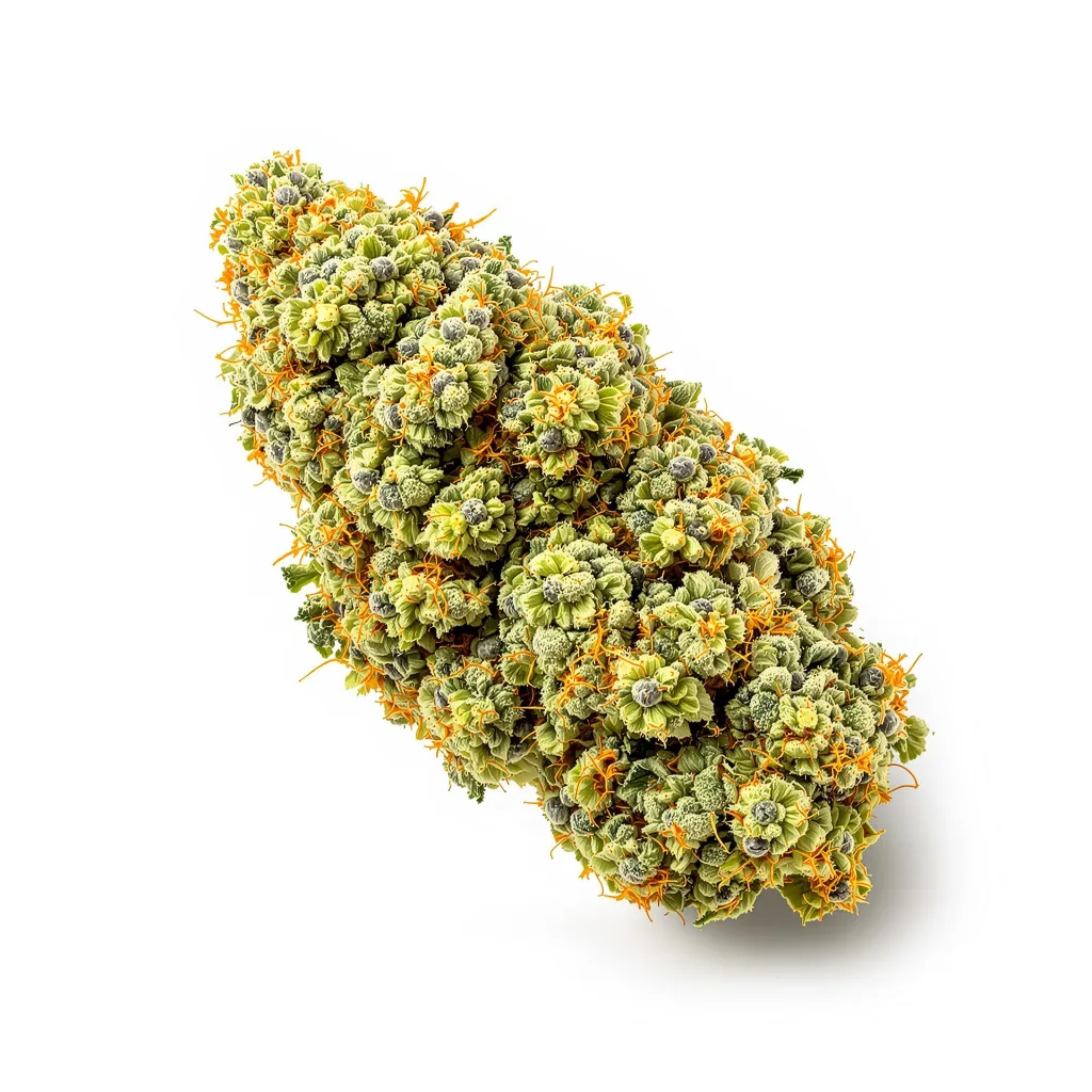 Hawaiian Snow 10% indica / 90% sativa — fleur avec trichomes visibles