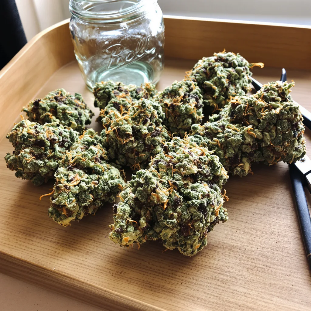 Head Cheese 40% indica / 60% sativa — fleur avec trichomes visibles