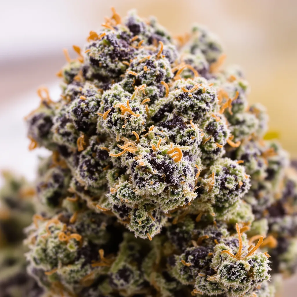 Gros plan de fleur de cannabis High Resin Strains Mixpack montrant calices denses aux reflets violets