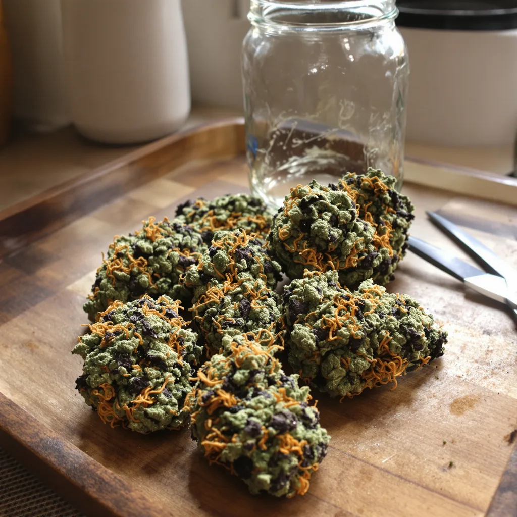 Highwayman 73% indica / 27% sativa — fleur avec trichomes visibles