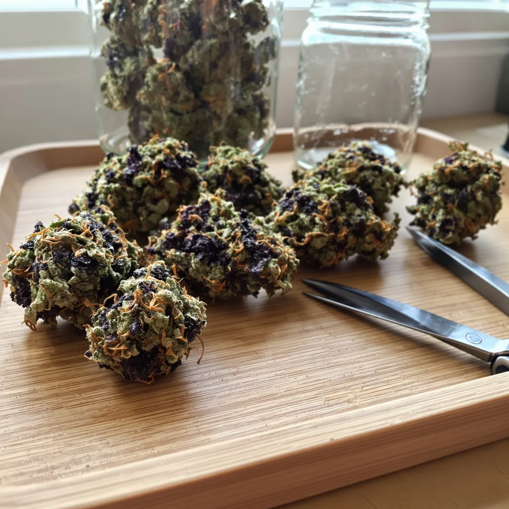 Hindu Skunk 70% indica / 30% sativa — fleur avec trichomes visibles