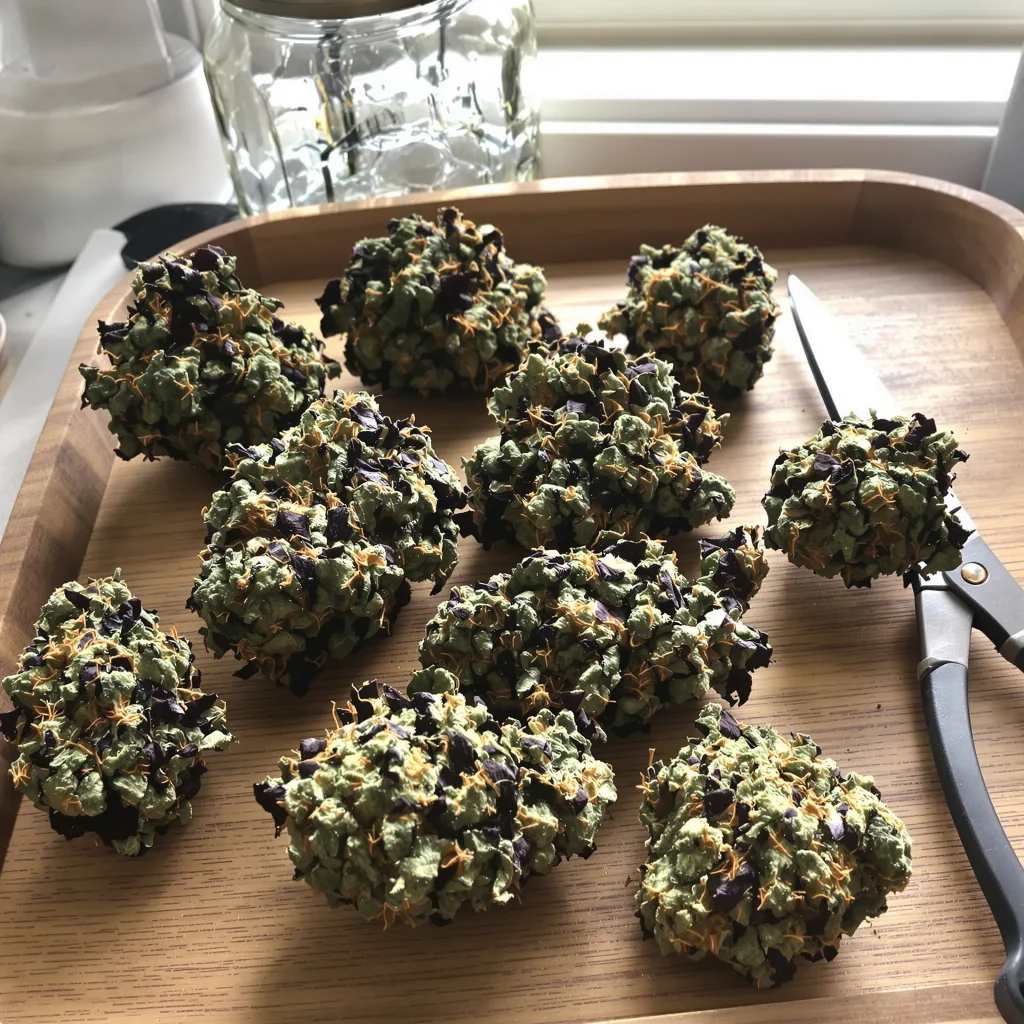 Hog's Breath 66% indica / 34% sativa — fleur avec trichomes visibles
