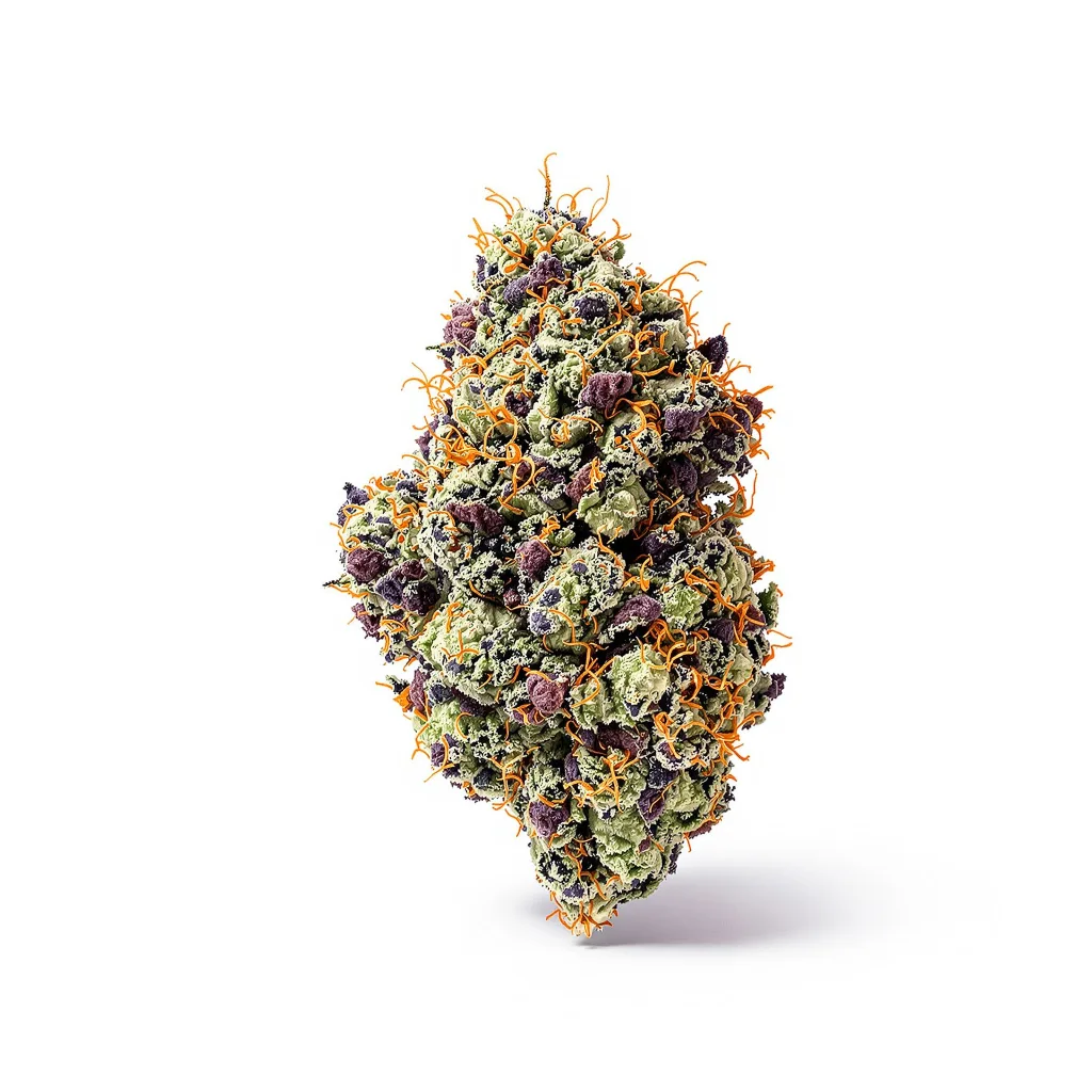 Honey Bananas 84% indica / 16% sativa — fleur avec trichomes visibles