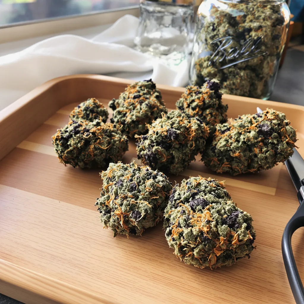 Honey Boo Boo 66% indica / 34% sativa — fleur avec trichomes visibles