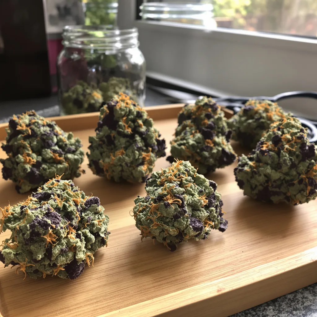 Hood Candy 76% indica / 24% sativa — fleur avec trichomes visibles