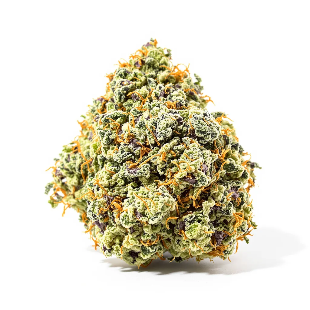 Huckleberry 50% indica / 50% sativa — fleur avec trichomes visibles