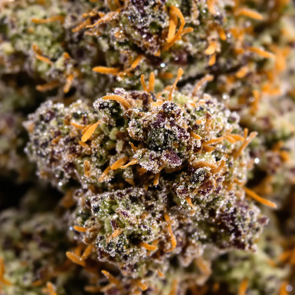 Gros plan de fleur de cannabis Humboldt Dream montrant calices denses aux reflets violets