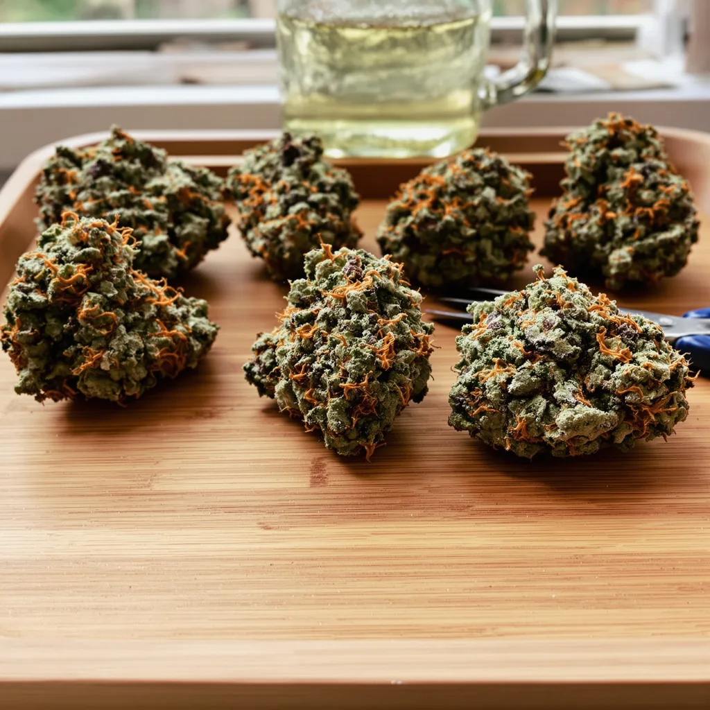 Illuminati 83% indica / 17% sativa — fleur avec trichomes visibles