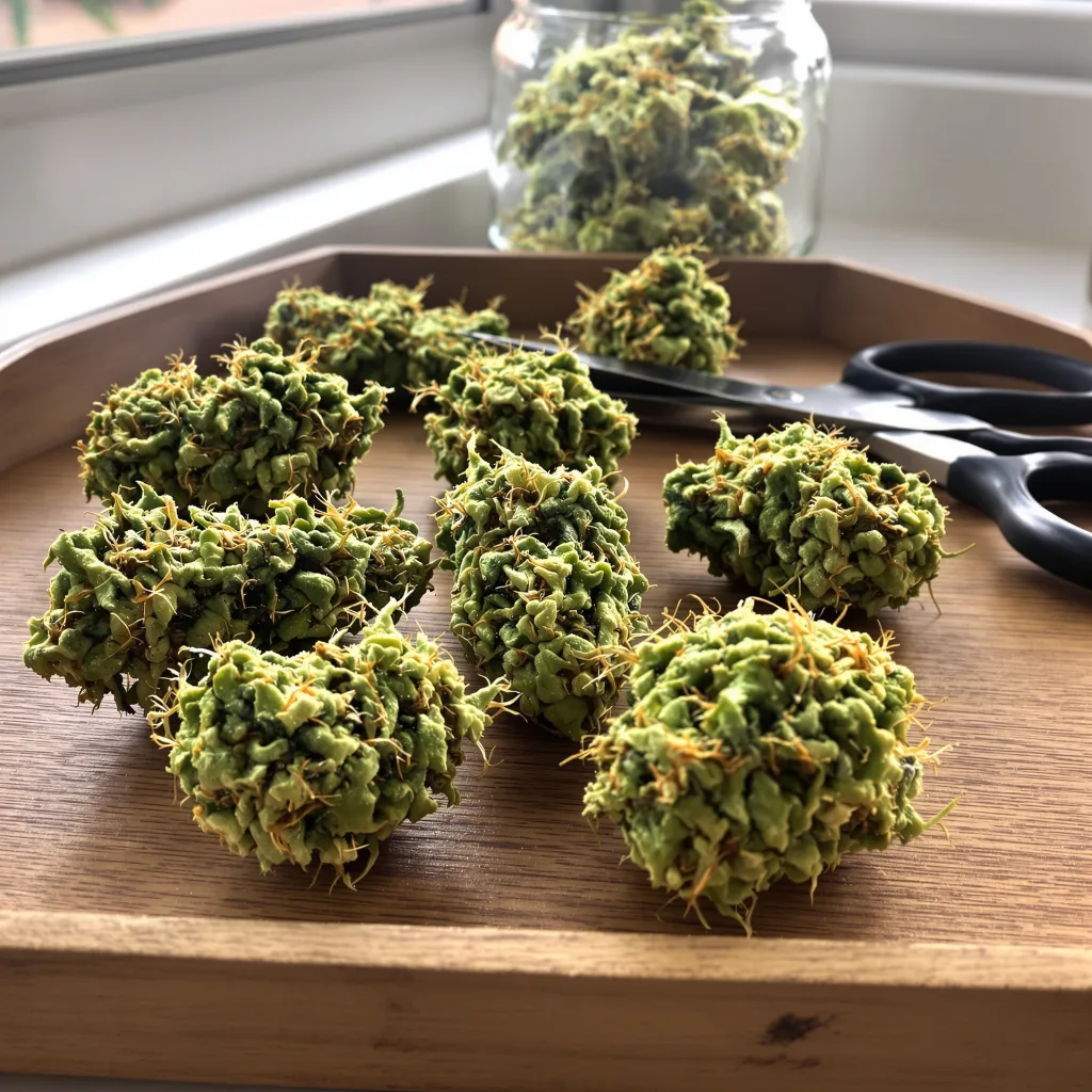 Industrial Plant 20% indica / 80% sativa — fleur avec trichomes visibles