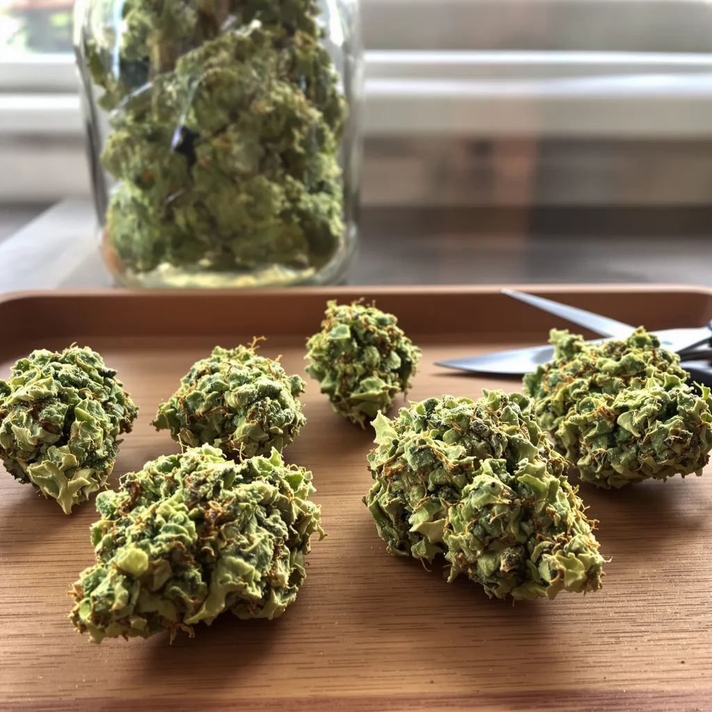 Industrial Plant 20% indica / 80% sativa — fleur avec trichomes visibles