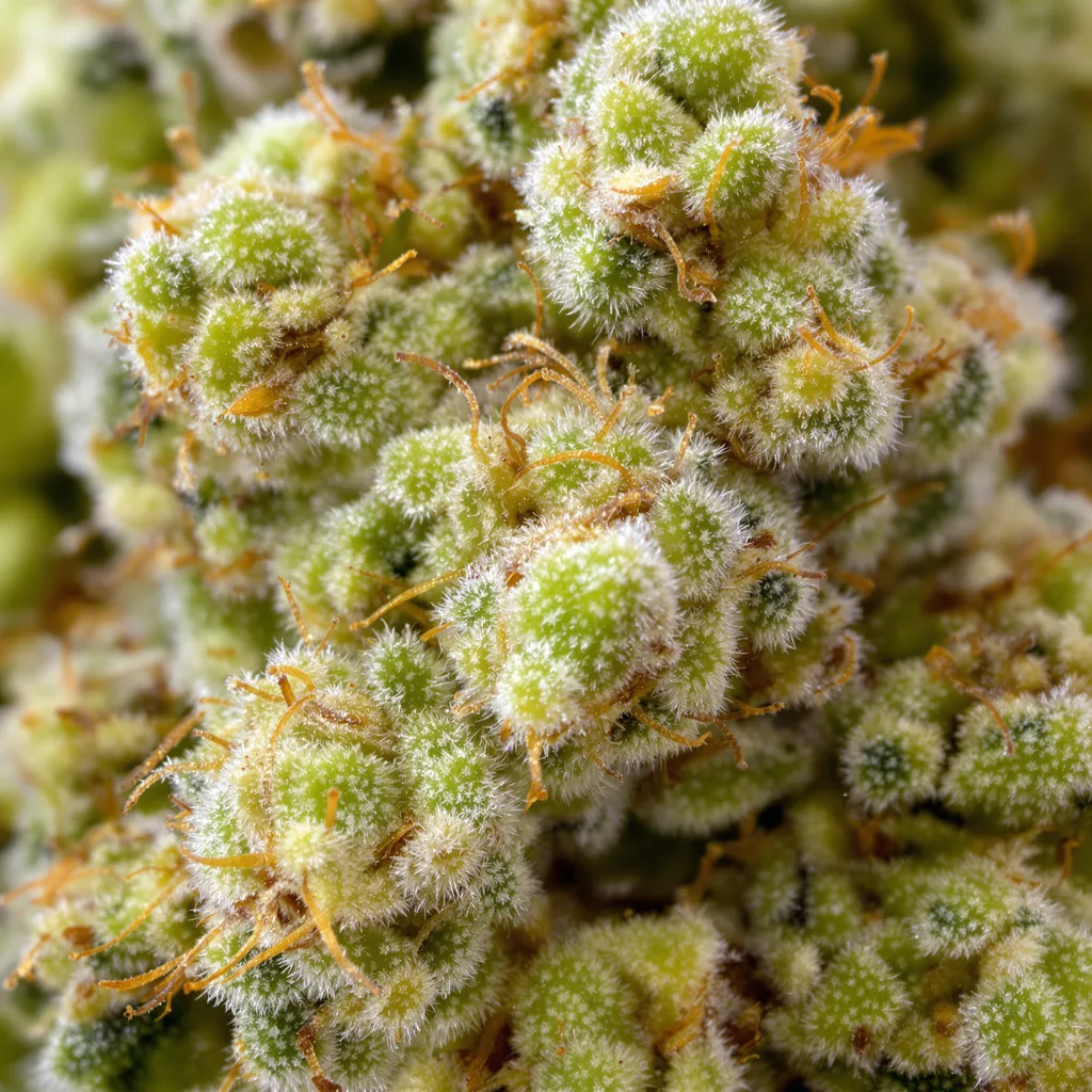 Gros plan de fleur de cannabis Industrial Plant montrant structure aérée vert lime