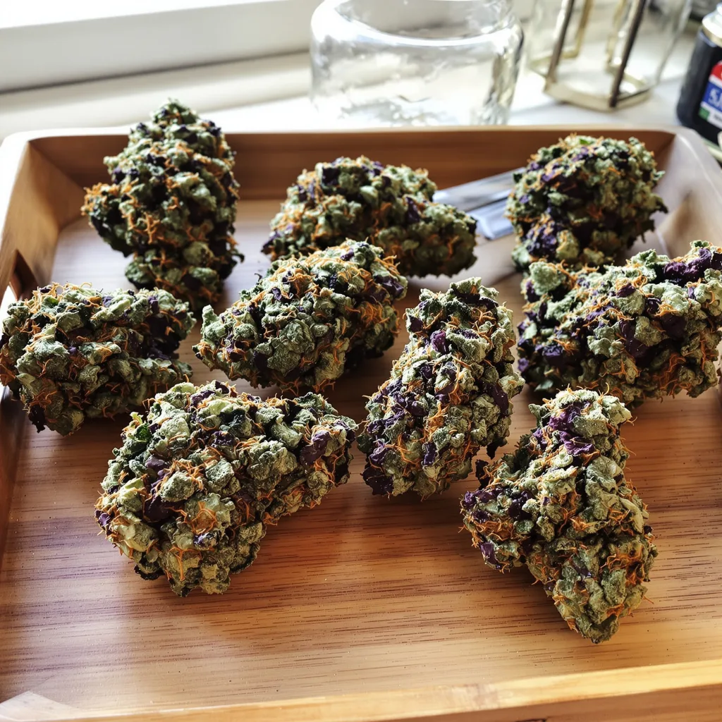 Ingrid 69% indica / 31% sativa — fleur avec trichomes visibles