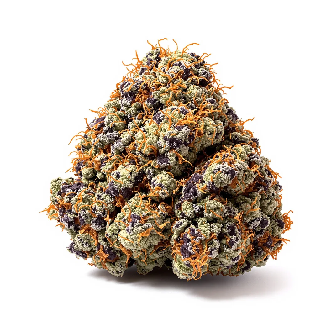 Ingrid 69% indica / 31% sativa — fleur avec trichomes visibles