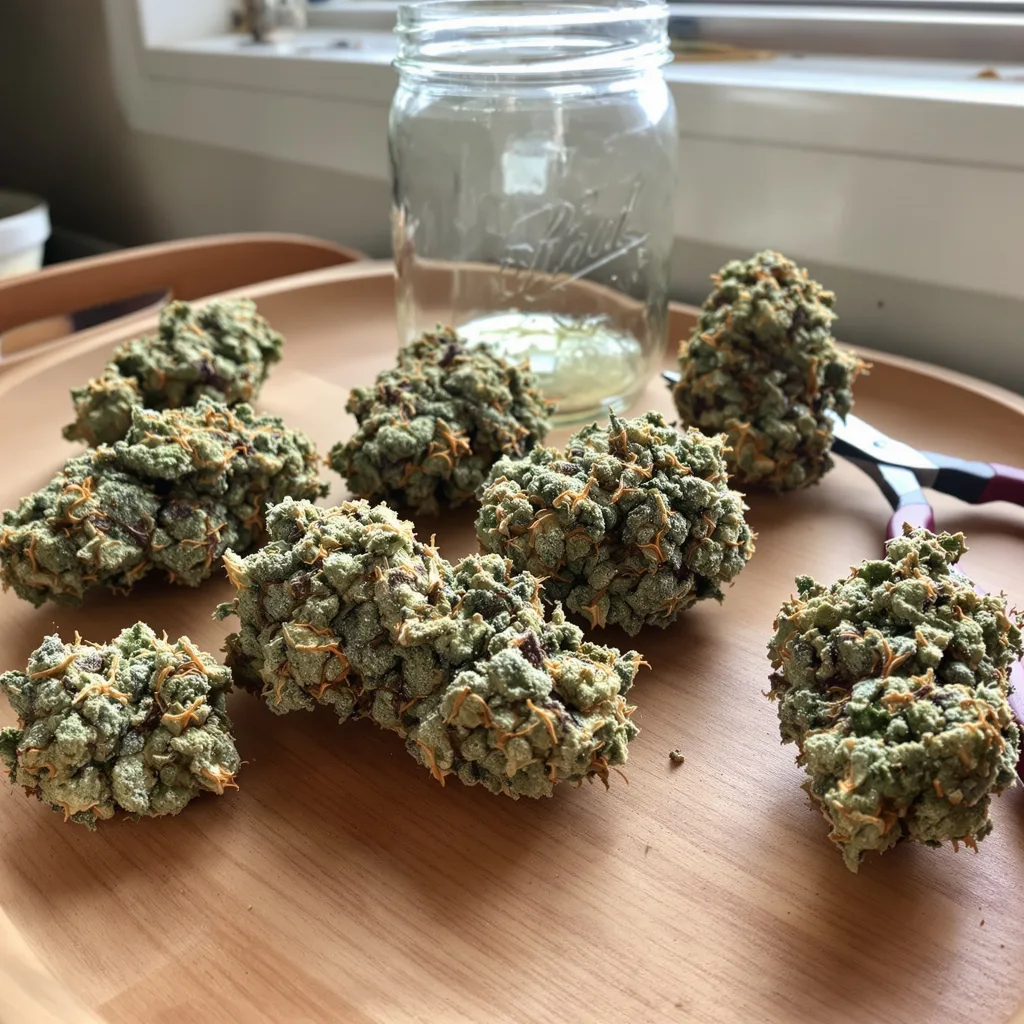 Iron Triangle 44% indica / 56% sativa — fleur avec trichomes visibles