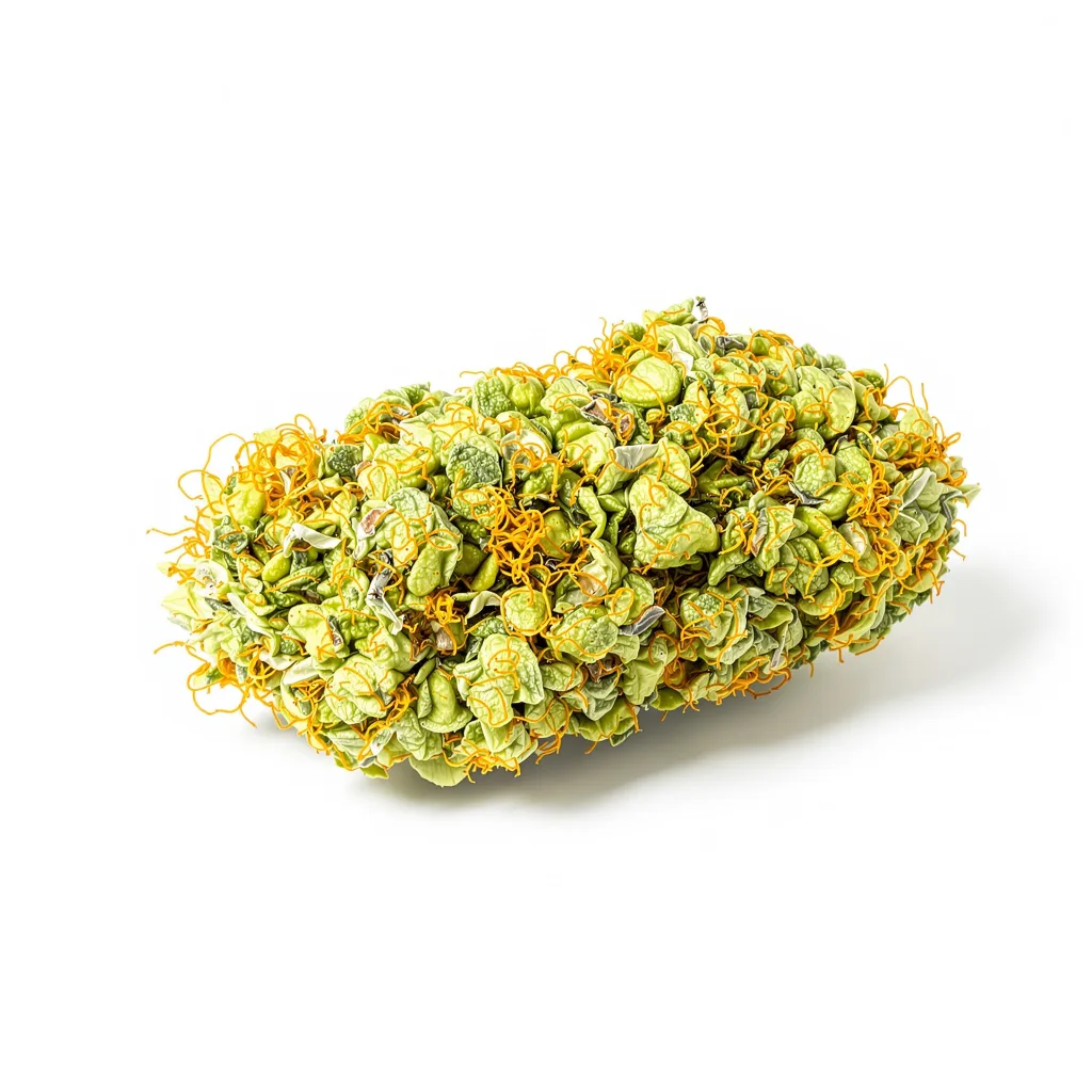 Island Sweet Skunk 25% indica / 75% sativa — fleur avec trichomes visibles