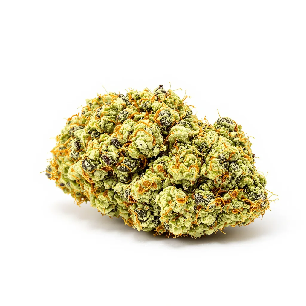 Island Sweet Skunk 25% indica / 75% sativa — fleur avec trichomes visibles
