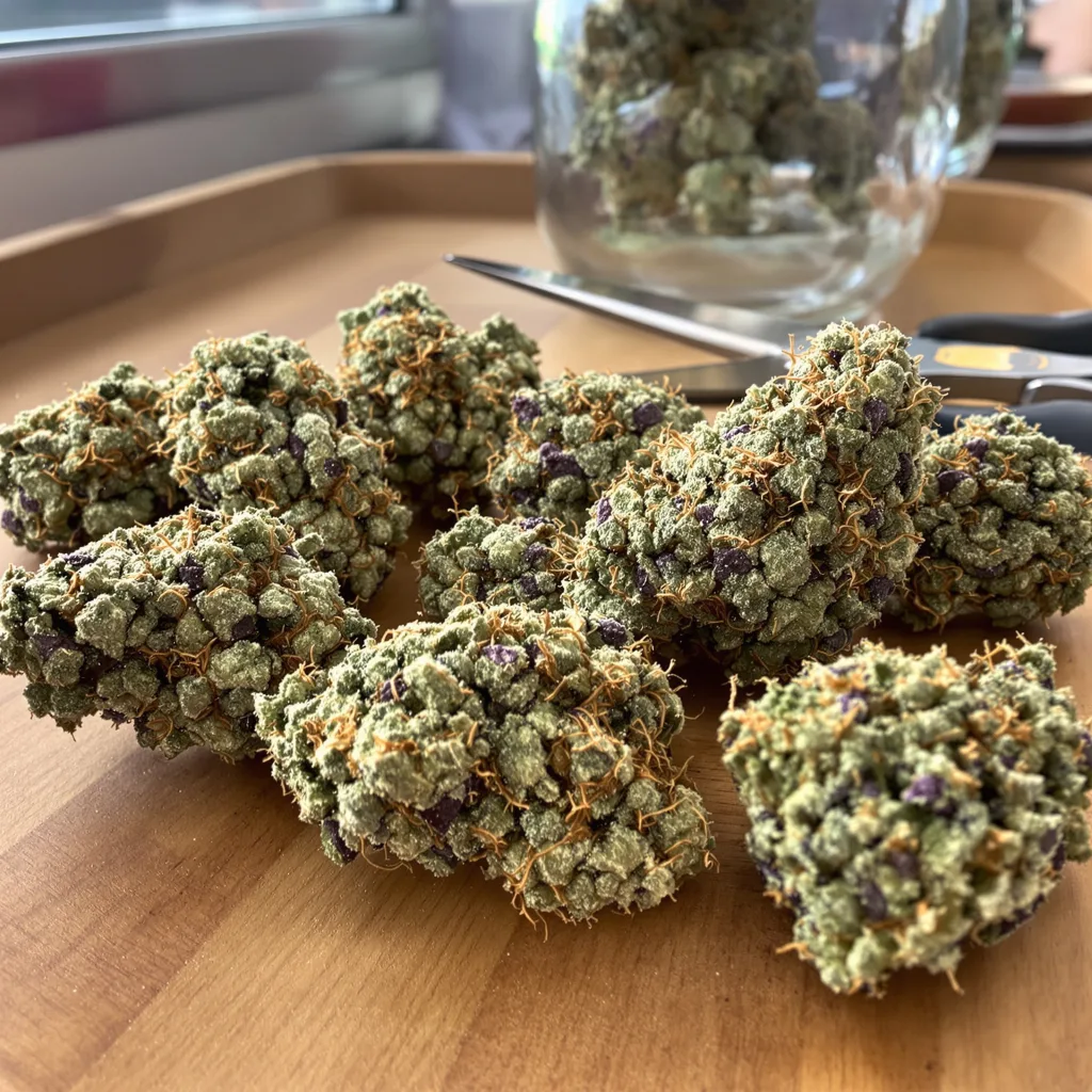 Jack Flash 60% indica / 40% sativa — fleur avec trichomes visibles