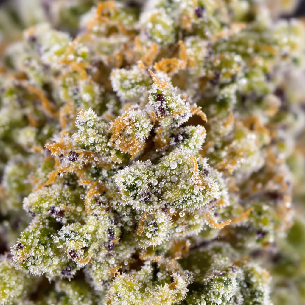 Gros plan de fleur de cannabis Jack Flash montrant nugs denses vert forêt