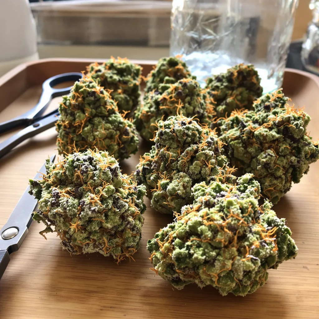 Jack Frost 50% indica / 50% sativa — fleur avec trichomes visibles