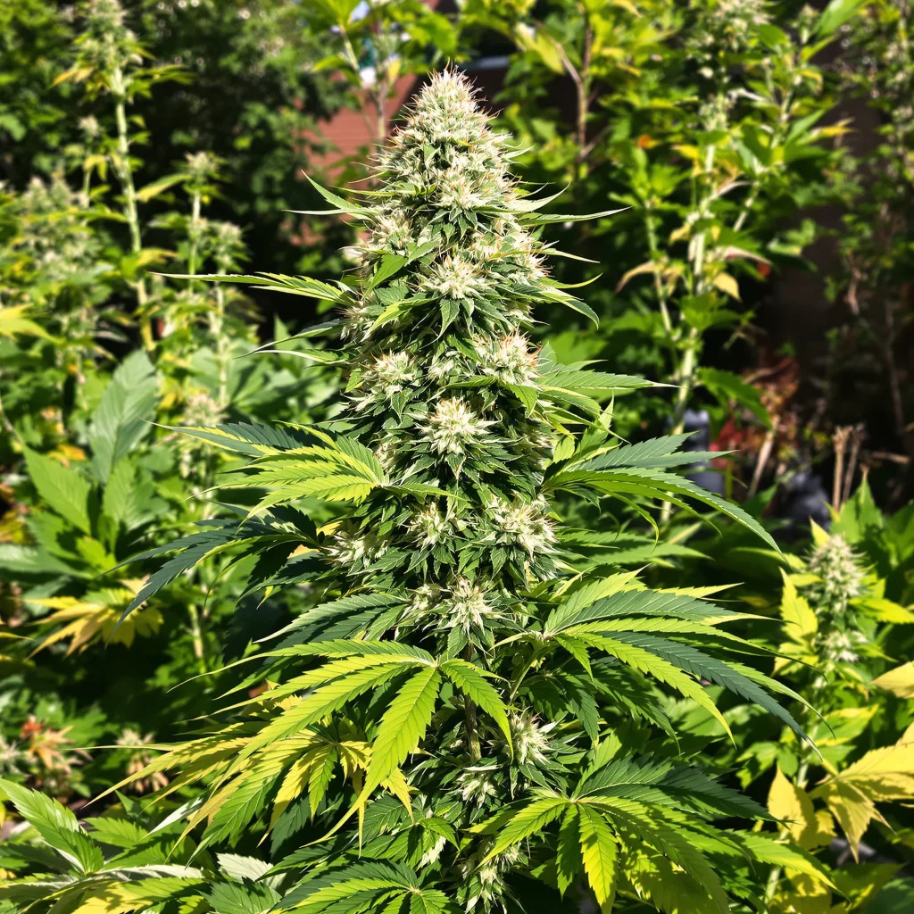 Jacked-Up 50% indica / 50% sativa — fleur avec trichomes visibles