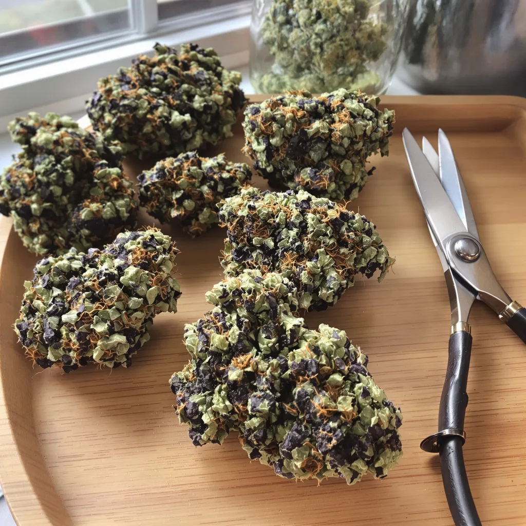 Jager 70% indica / 20% sativa — fleur avec trichomes visibles