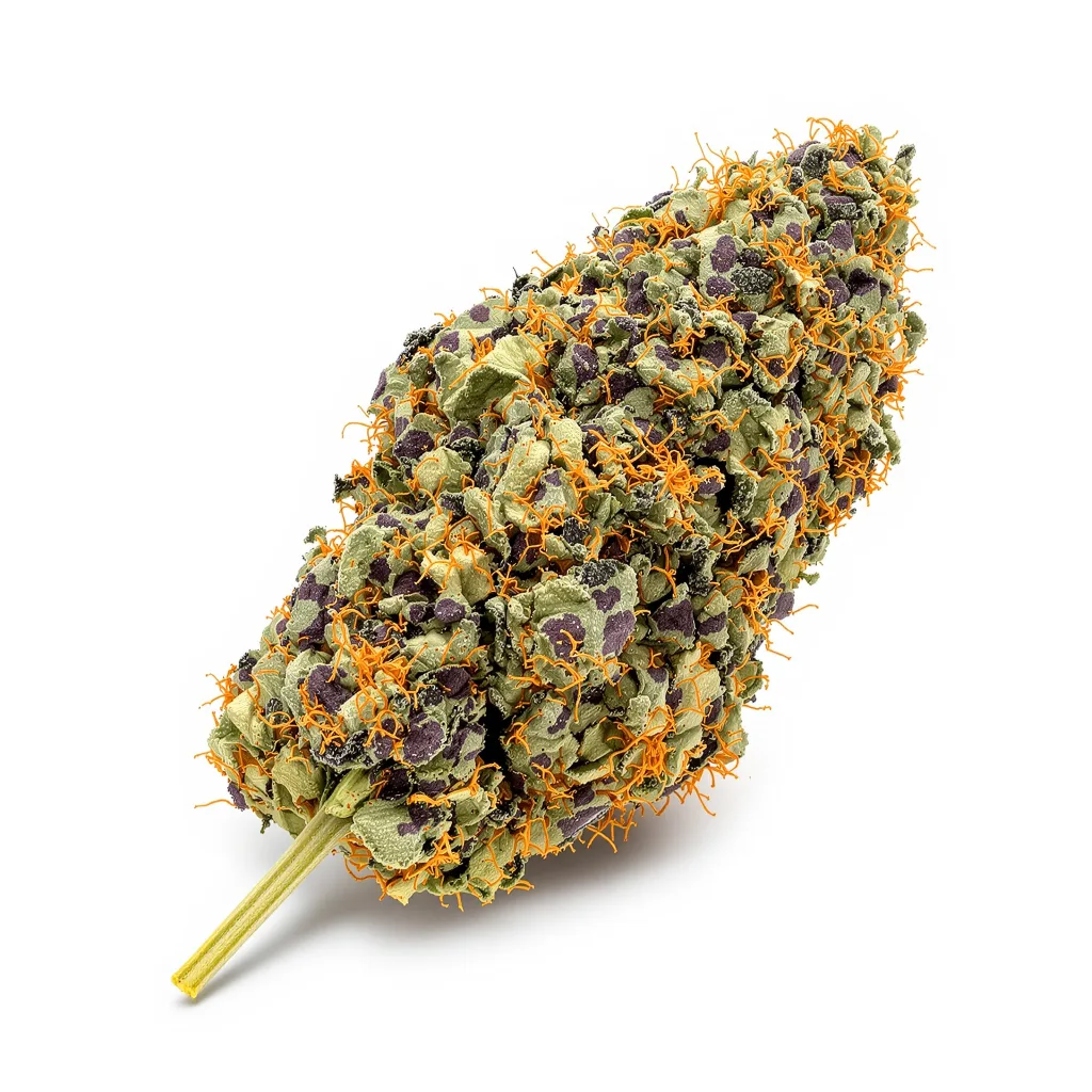 Jager 70% indica / 20% sativa — fleur avec trichomes visibles