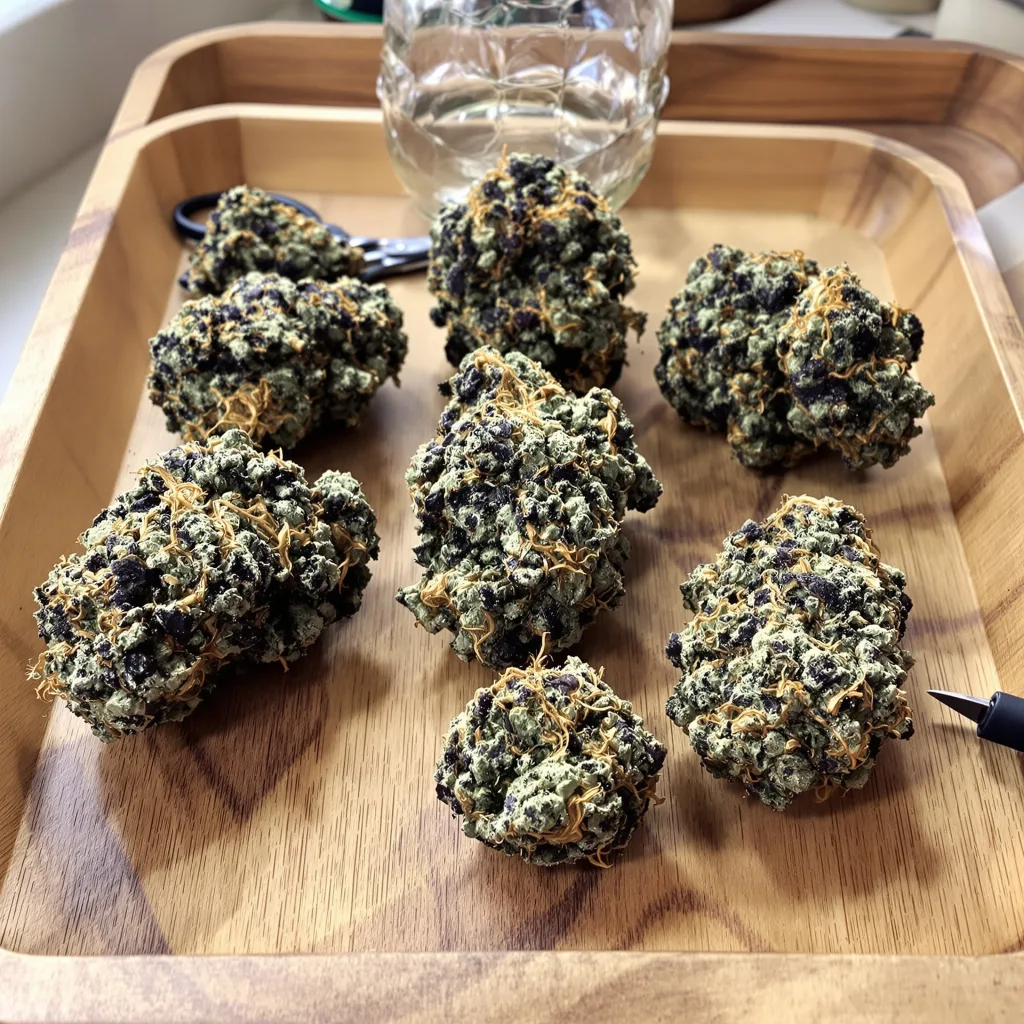 Jager 70% indica / 20% sativa — fleur avec trichomes visibles