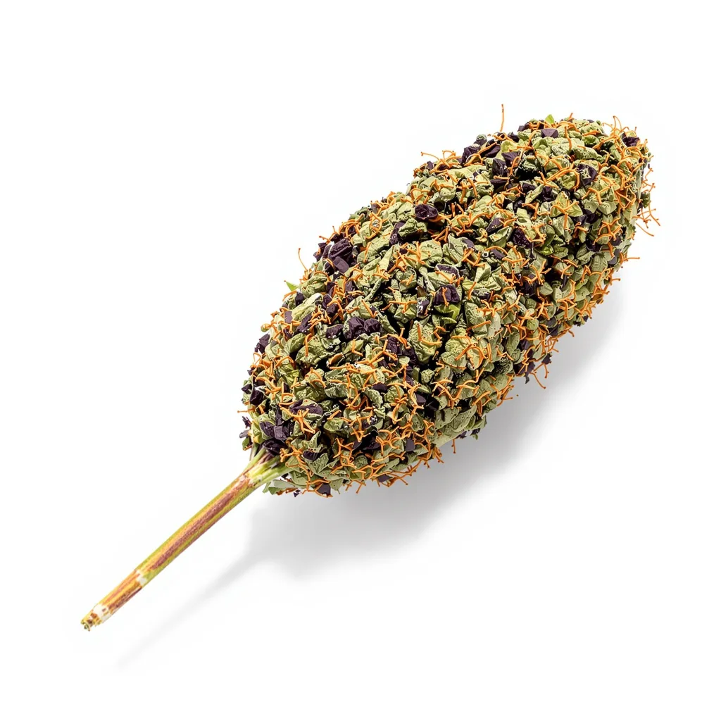Jedi Kush 90% indica / 50% sativa — fleur avec trichomes visibles