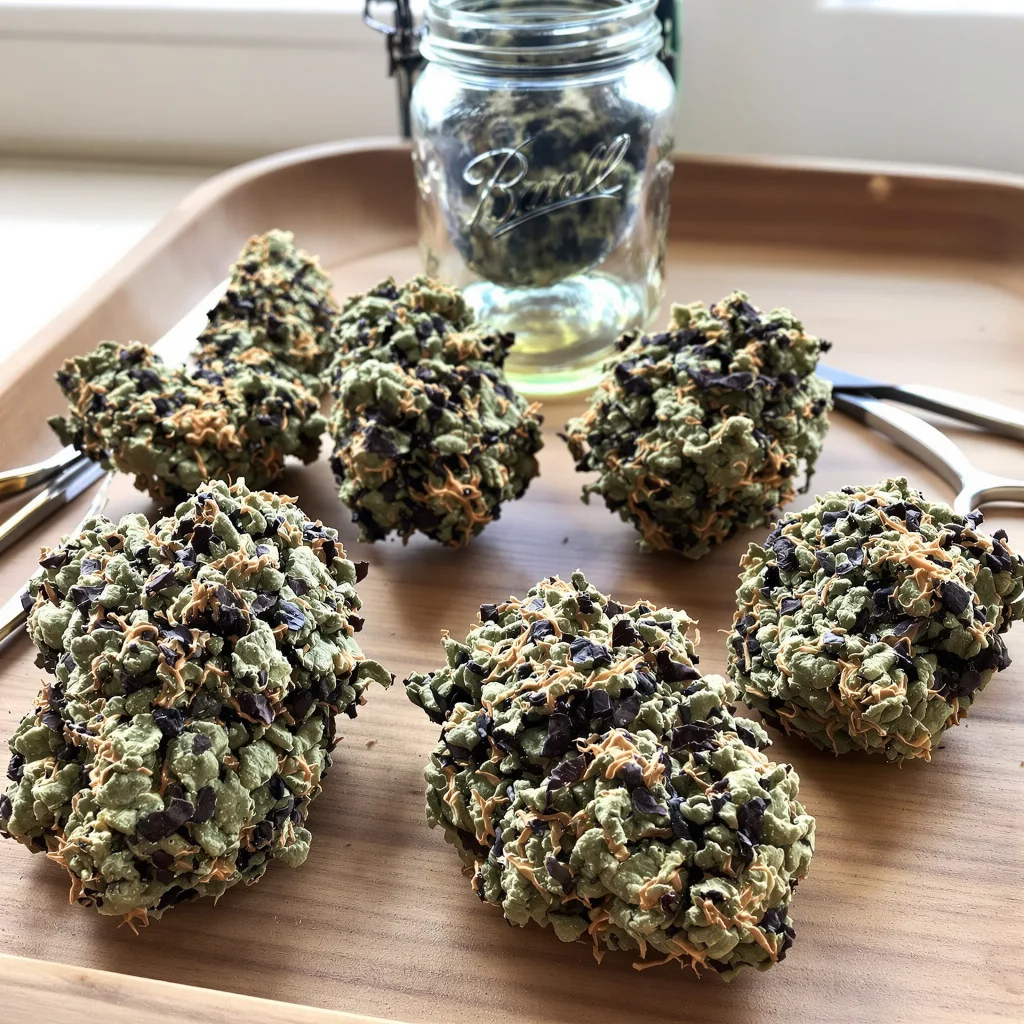 Jelly Roll 72% indica / 28% sativa — fleur avec trichomes visibles
