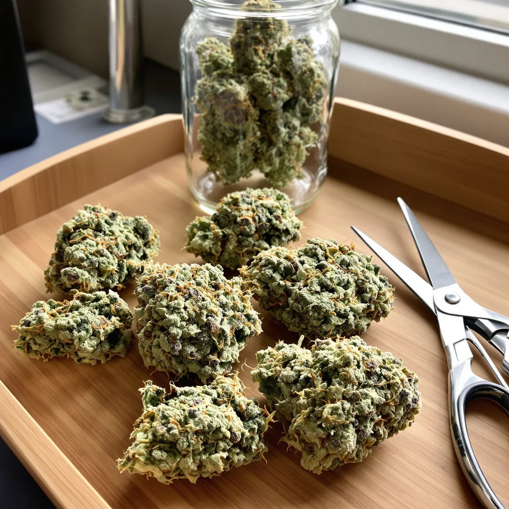 JGR 63% indica / 37% sativa — fleur avec trichomes visibles