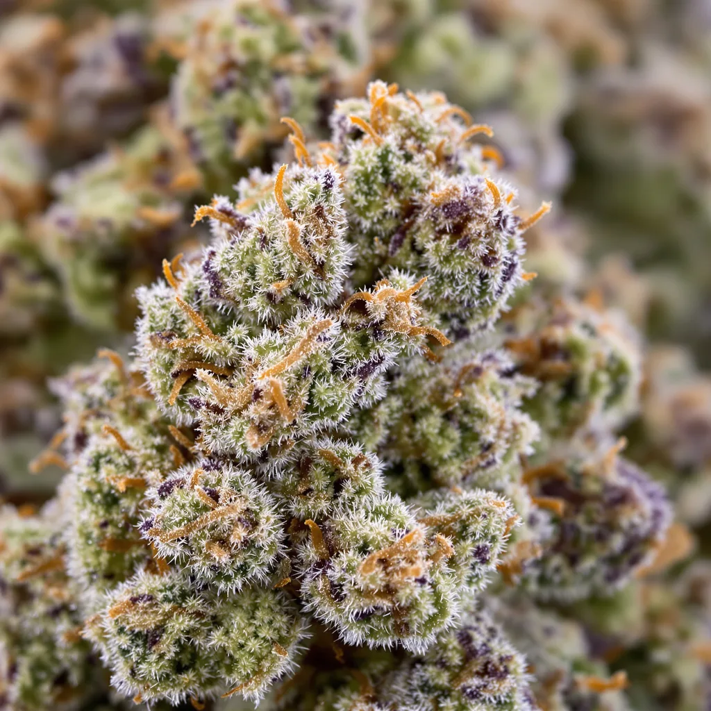 Gros plan de fleur de cannabis JGR montrant nugs denses vert forêt