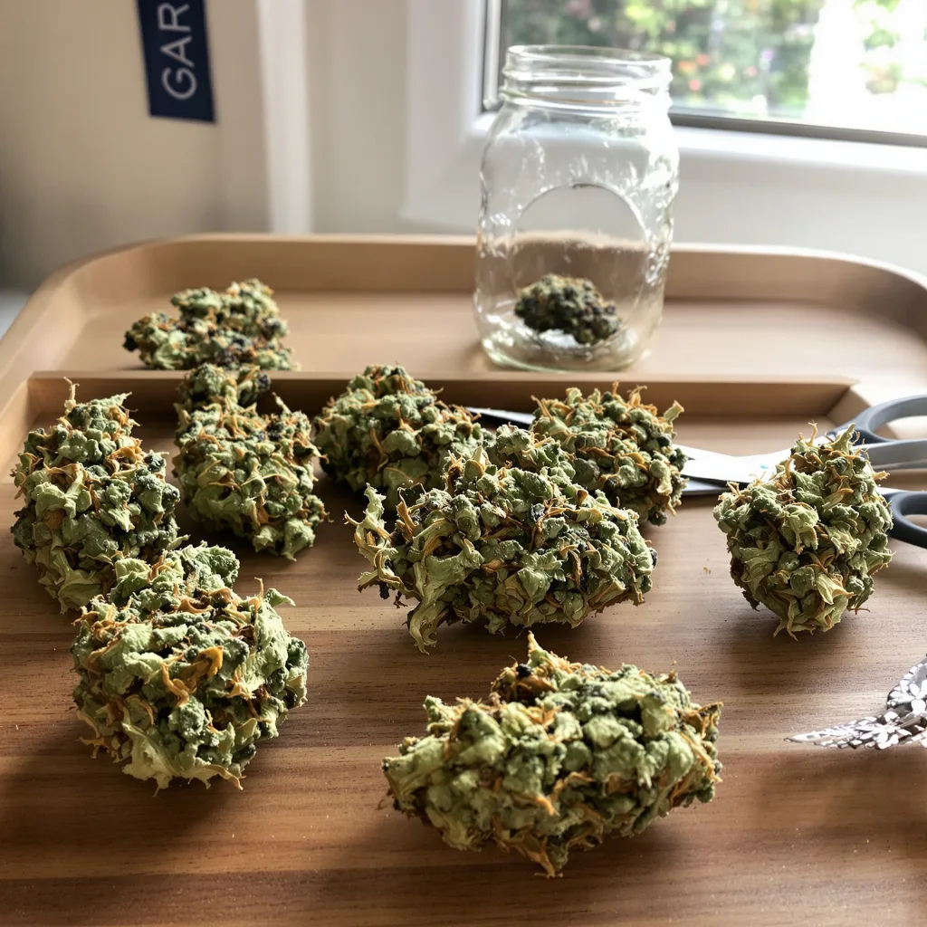 Jillybean 40% indica / 60% sativa — fleur avec trichomes visibles
