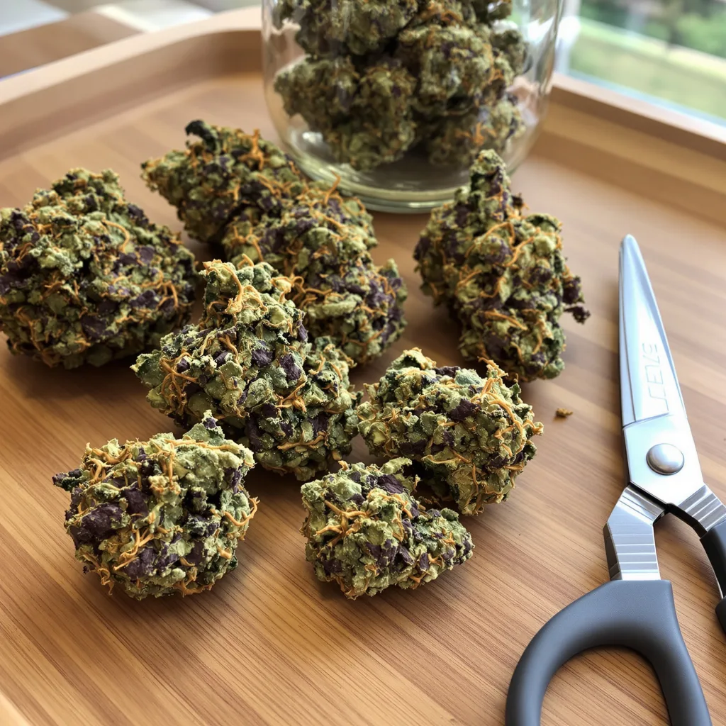 Josh D OG 76% indica / 24% sativa — fleur avec trichomes visibles