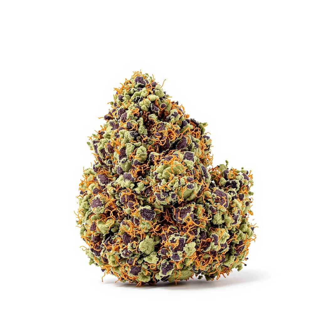 Jungle Cookie 66% indica / 34% sativa — fleur avec trichomes visibles