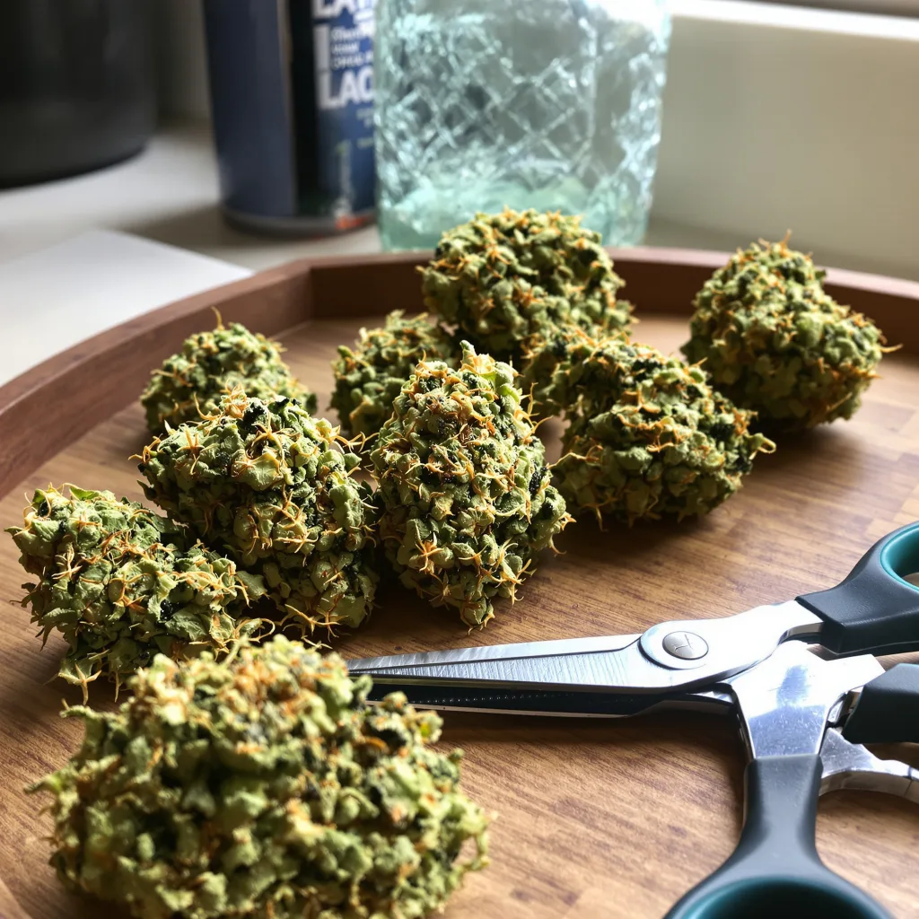 Jungle Juice 7% indica / 93% sativa — fleur avec trichomes visibles