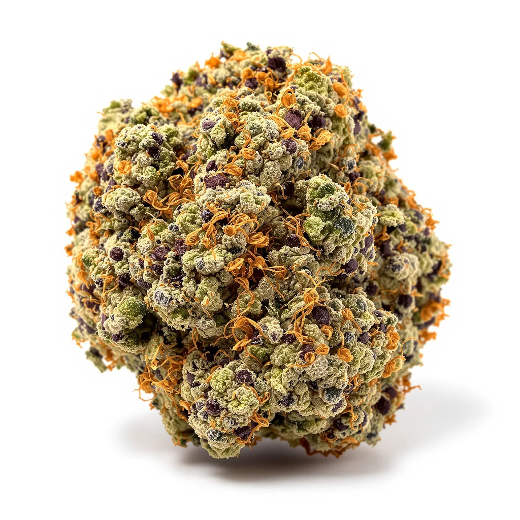 K-Train 69% indica / 31% sativa — fleur avec trichomes visibles