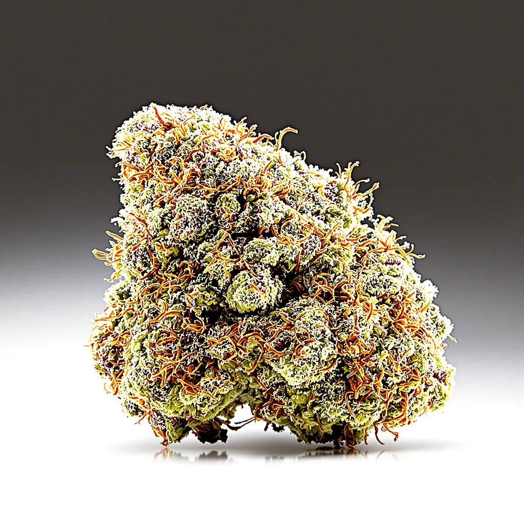 Kandy Kush 50% indica / 50% sativa — fleur avec trichomes visibles
