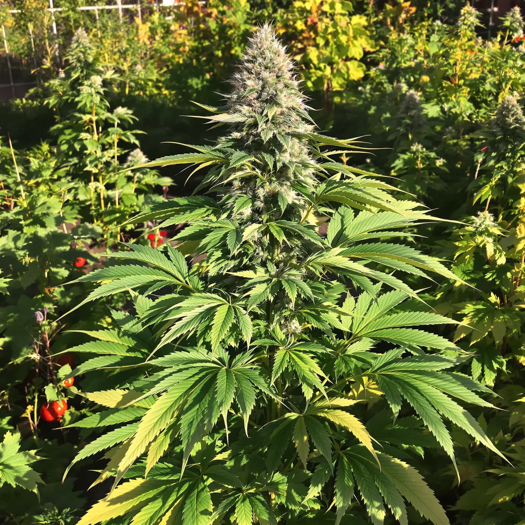 Kelly Hill Gold 77% indica / 23% sativa — fleur avec trichomes visibles