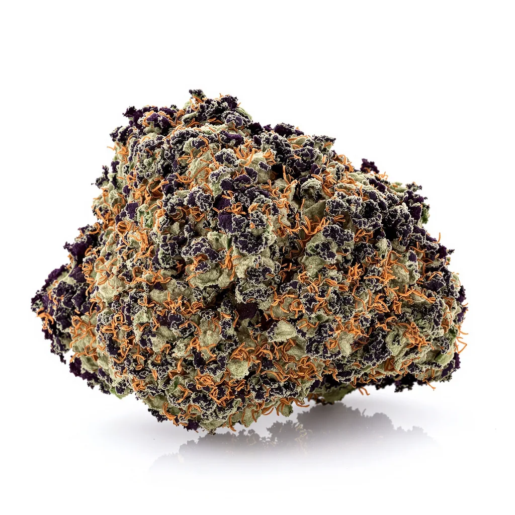 Kelly Hill Gold 77% indica / 23% sativa — fleur avec trichomes visibles