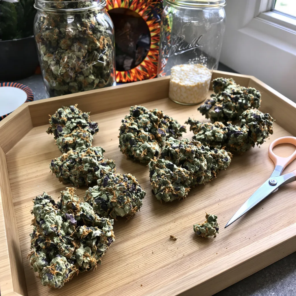 Khufu 74% indica / 26% sativa — fleur avec trichomes visibles