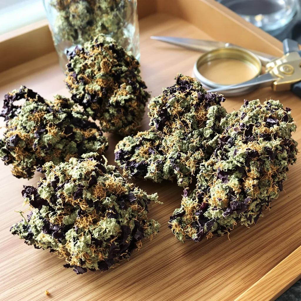 Killer 84% indica / 16% sativa — fleur avec trichomes visibles