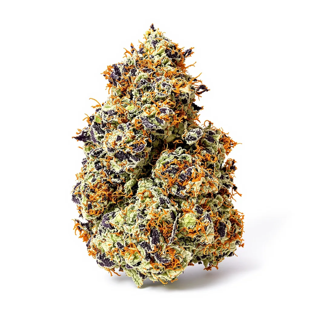 Killer Grape 86% indica / 14% sativa — fleur avec trichomes visibles