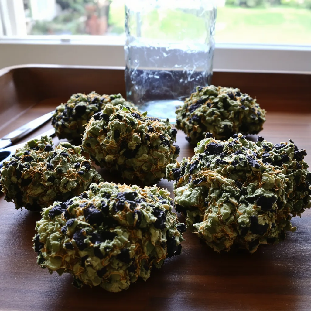 Killer Grape 86% indica / 14% sativa — fleur avec trichomes visibles