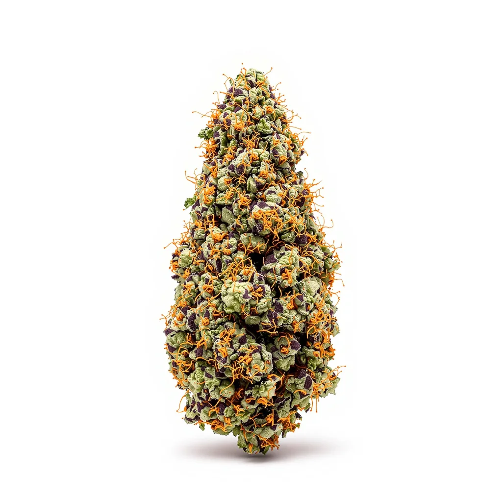 Killer Grape 86% indica / 14% sativa — fleur avec trichomes visibles
