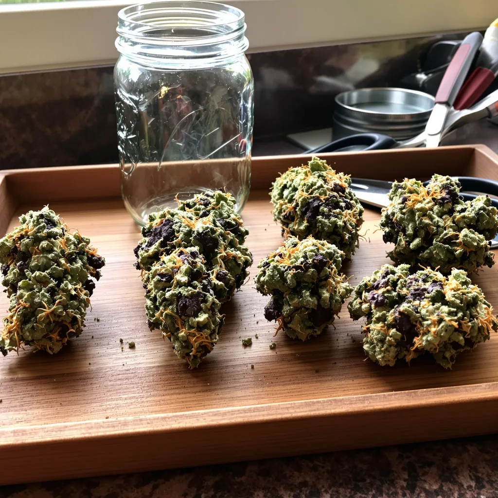 Kimbo Kush 75% indica / 25% sativa — fleur avec trichomes visibles