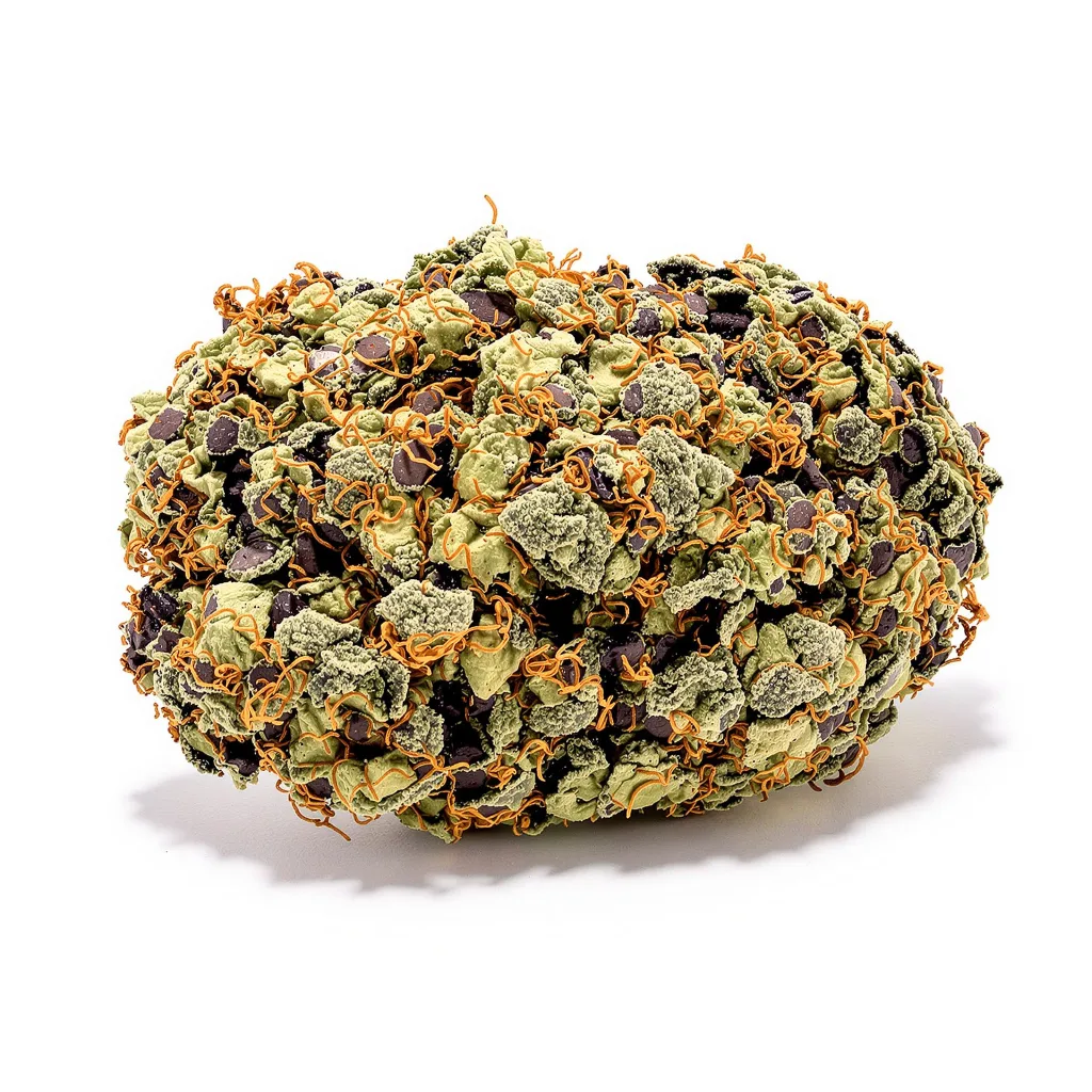Kimbo Kush 75% indica / 25% sativa — fleur avec trichomes visibles