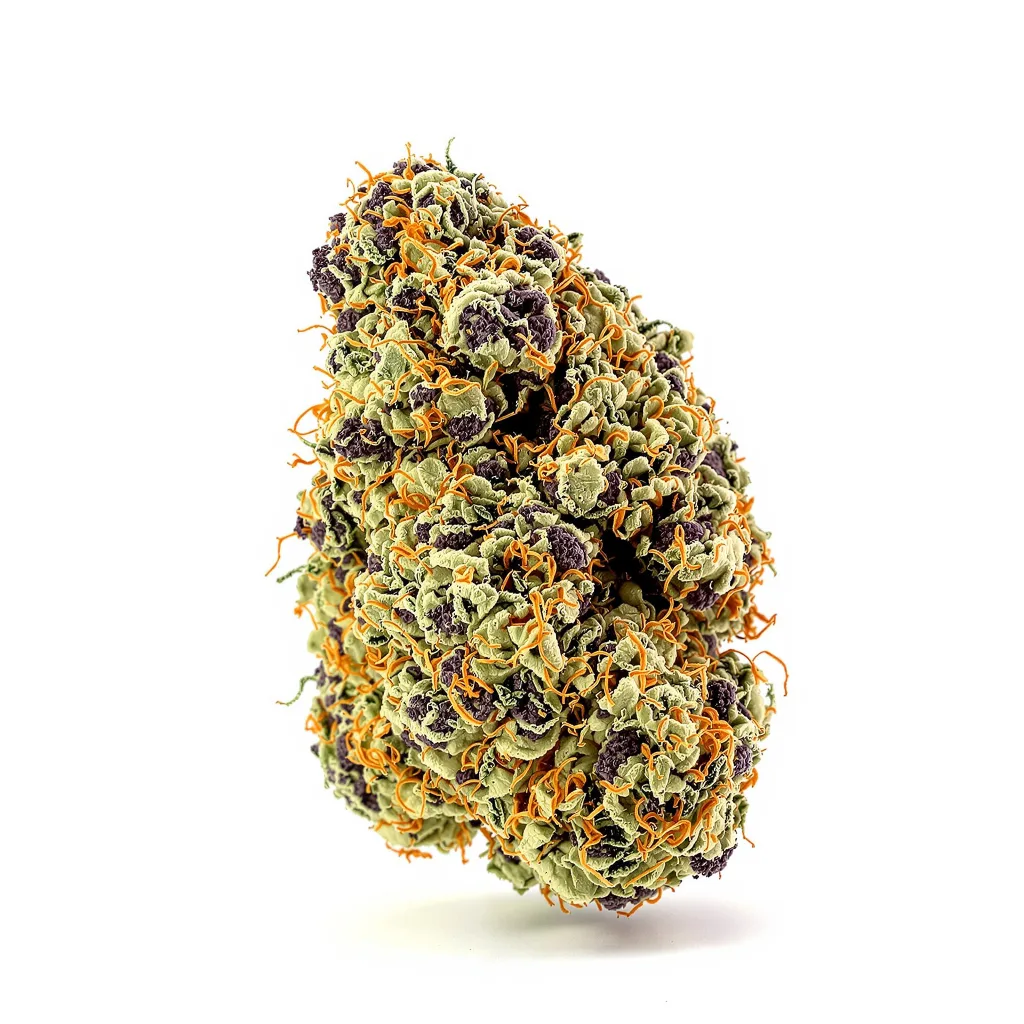 King Louis XIII 70% indica / 30% sativa — fleur avec trichomes visibles