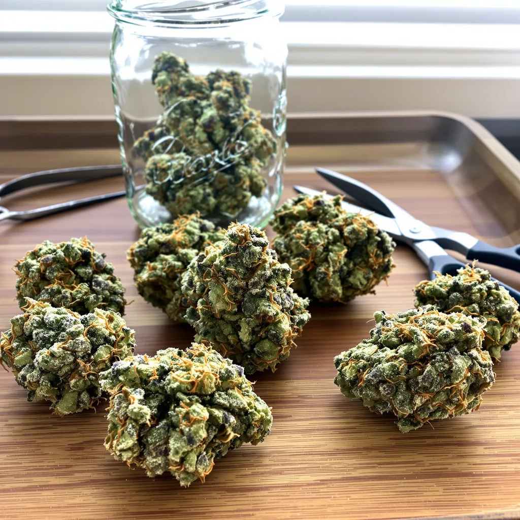 Kosher Tangie 60% indica / 40% sativa — fleur avec trichomes visibles